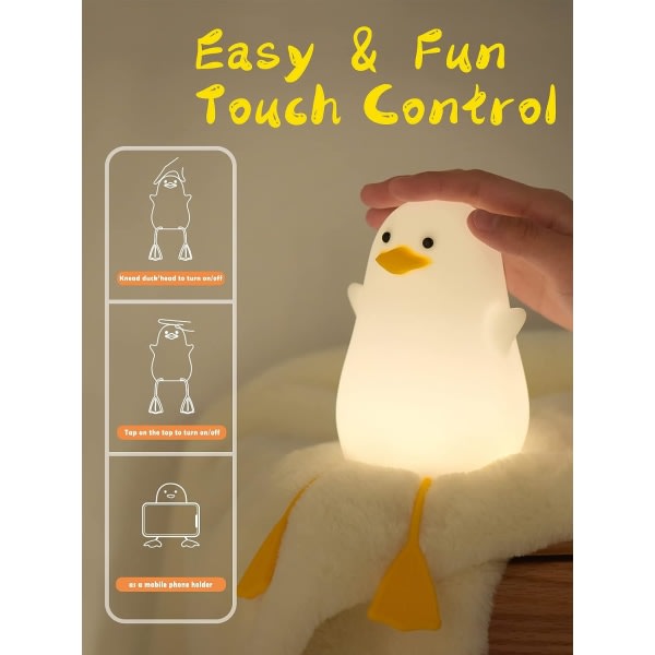 Duck Night Light, blød silikon til børns nattlampe til barn, USB LED Touch-lampe Barns soveværelsesinredning som juleklapper til pojkar, flickor
