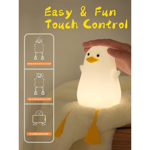 Duck Night Light, myk silikon for barns nattlampe for barn, USB LED Touch-lampe Barns soveromsinredning som juleklapper til pojkar, flickor