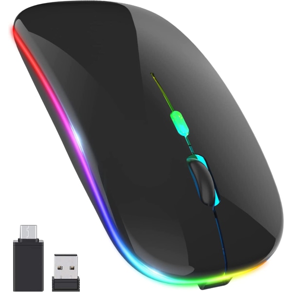 Trådløs LED-mus Genopladelig lydløs trådløs mus USB-modtager