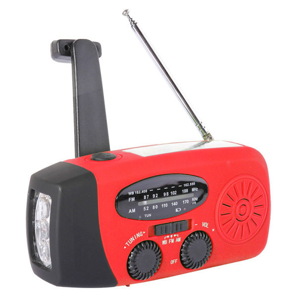 Kampi- ja aurinkokennoradio / taskulamppu - 2000mAh Powerbank red