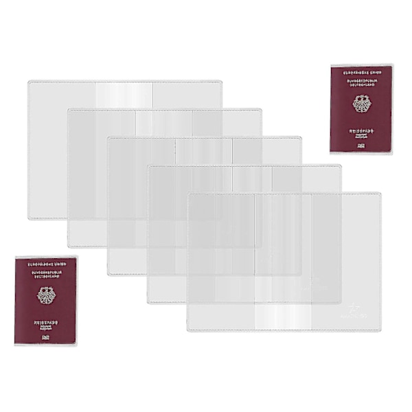 5-pakkipassinsuojus, läpinäkyvästä muovista valmistettu passinsuojus, vakiokokoisille passeille, RFID-ID-kortinsuojus