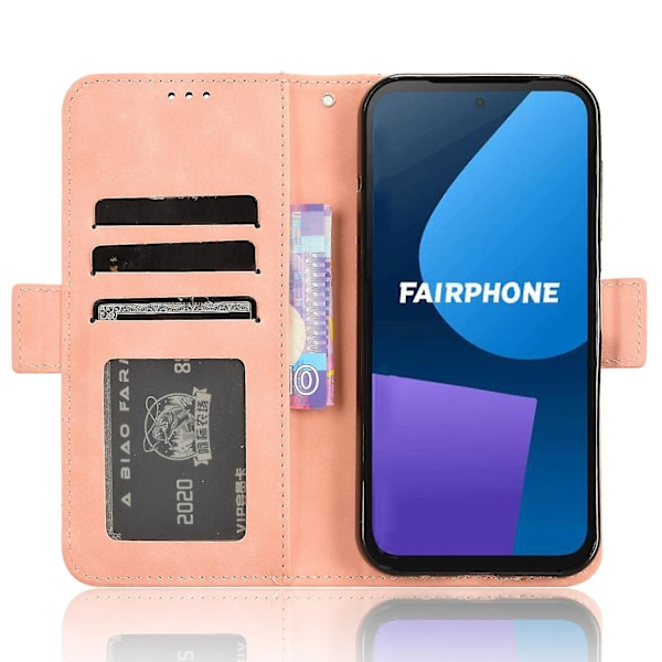 Skyddande Folio Flip-fodral i PU-läder för Fairphone 5 Pink