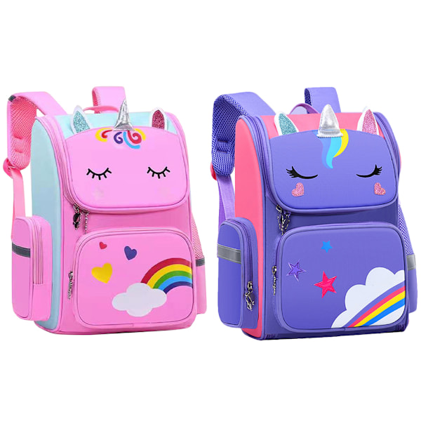 Barn Skolesekk Tegneserie 3D Unicorn Ryggsekk Vanntett Rosa Pink S