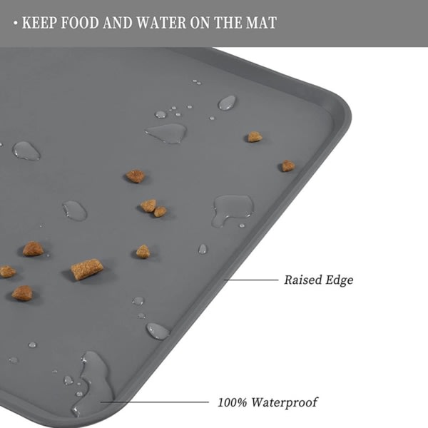 Vattentät matmatta för hundar Katt Halkfri hundbordsbricka Tvättbar matskål i silikonbotten Svart