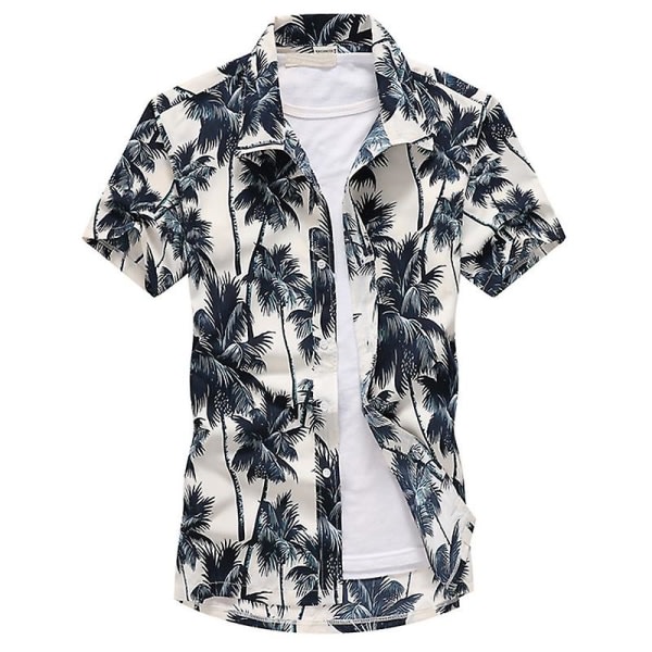 Herr Hawaiian Beach Shirt Kortärmad Button Up Toppar White 2XL