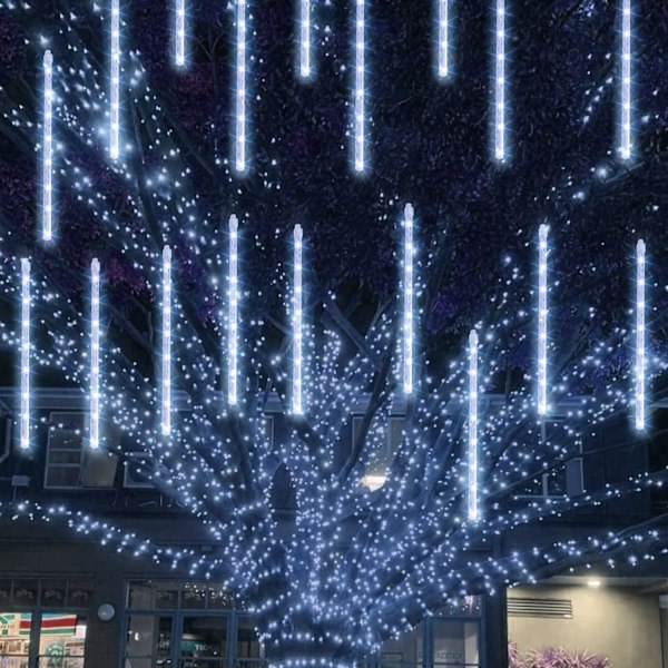 Utomhus Vattentäta Jul Meteorduschljus, Plug-in, Snöflinga Regnistapp Jul Ljus Dekoration, Vit
