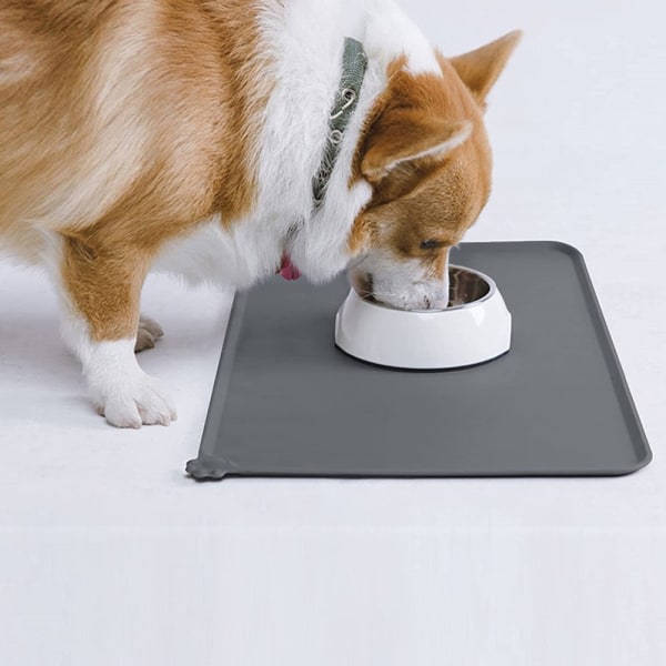Vattentät matmatta för hundar Katt Halkfri hundbordsbricka Tvättbar matskål i silikonbotten Svart