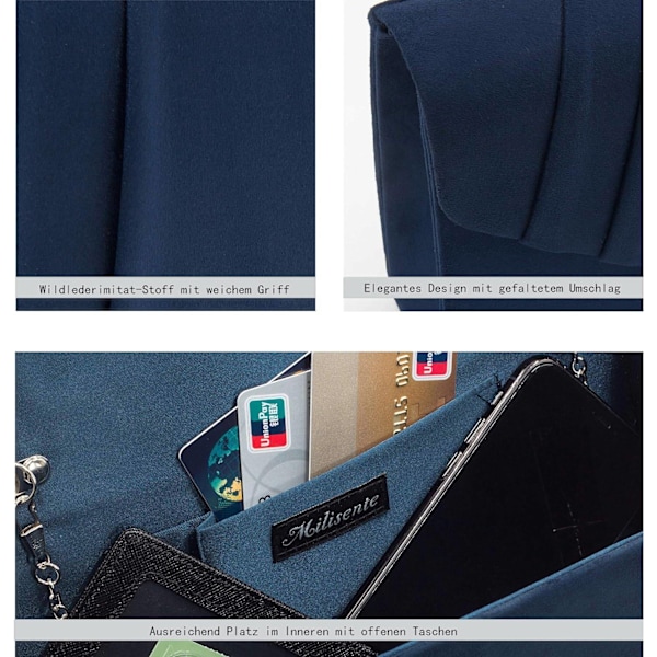 Clutch för kvinnor, elegant mocka aftonväska kuvert crossbody blå - Perfekt