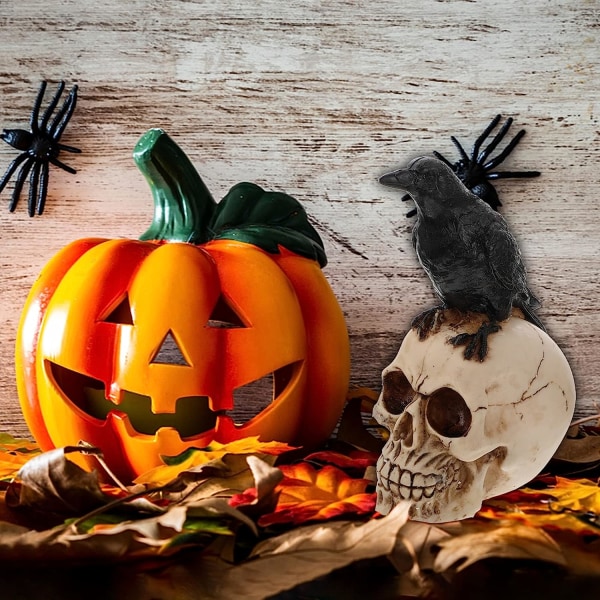 Halloween-dekoration Skrämmande kråka på skalledekor Kråkskallestaty 5e79 |  Fyndiq
