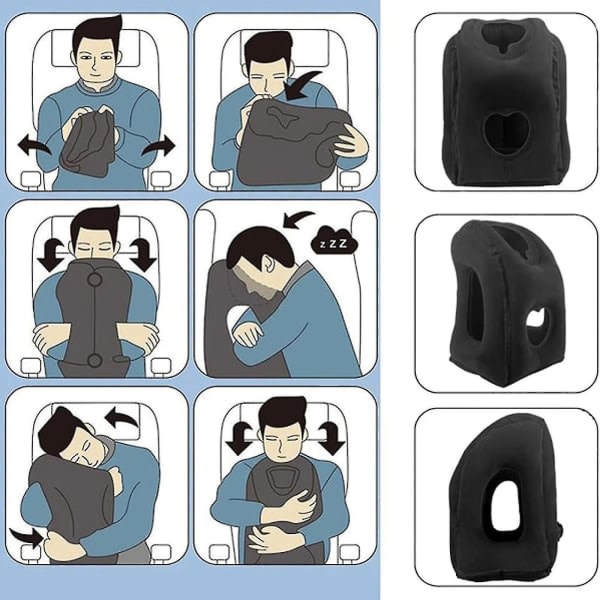Oppustelig fly-nakkepude til at sove for at undgå nakke- og skuldersmerter sort