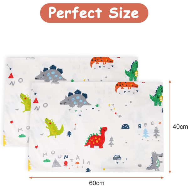 Babypudebetræk til småbørn, 2-pak pudebetræk, pudebetræk til tremmeseng par betræk 40 x 60 cm enkelt, Dinosaur