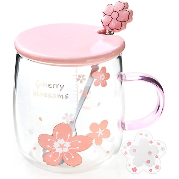 Sakura Mug Creative Sakura Cup Coaster, 17,6 oz stor kapacitet (stor blomma, 17,6 oz)