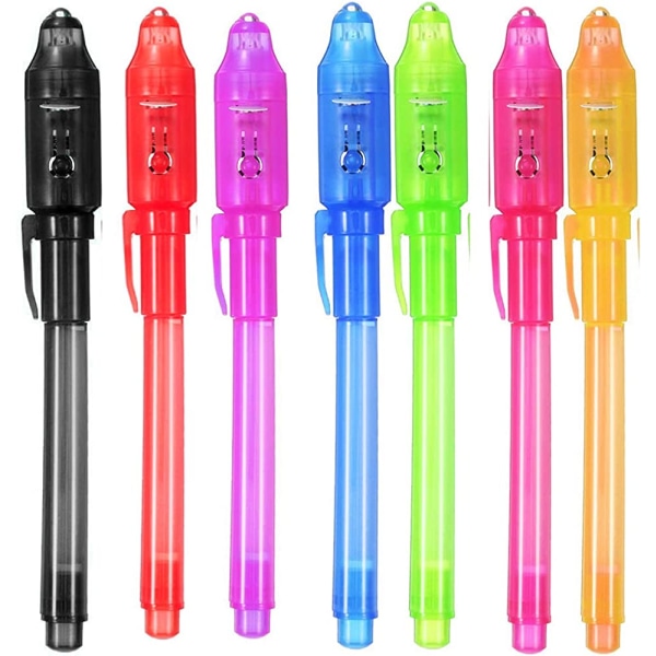 UV-lyspennsett med 7, usynlig blekkpennmaker, spionmeldingspenn for barn med innebygd UV-lys for barn Fest favoriserer ideer Gaver og sikkerhetsmerking