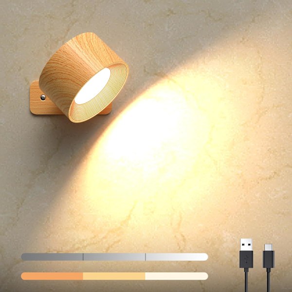 Genopladelig Vægmonteret LED Lampe - 360° Roterbar Touch Kontrol