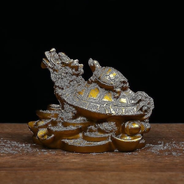1 st Guld Feng Shui Draksköldpadda Staty Mynt Pengar Rikedom Tur