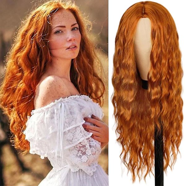 Kvinner Naturlig Oransje Lange Krøllete Parykker Cosplay Bølgete Hår Full Parykk