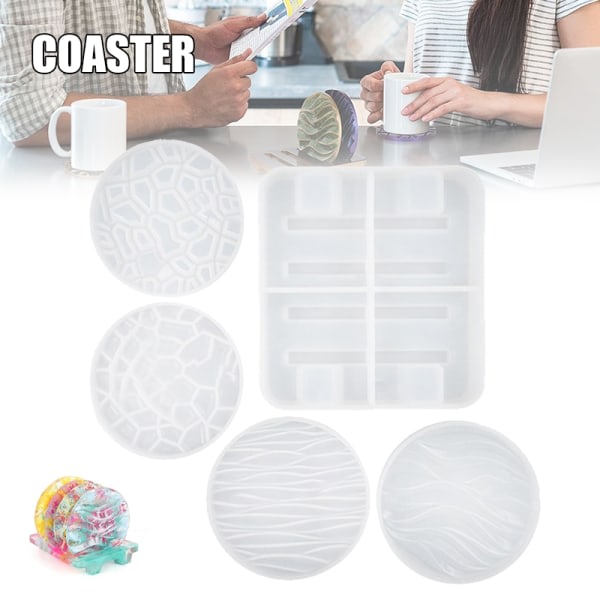 Wave Diamond Pattern Coaster Resin Stencils Kit Set Hantverkstillbehör for DIY Hart Epoxigjutning
