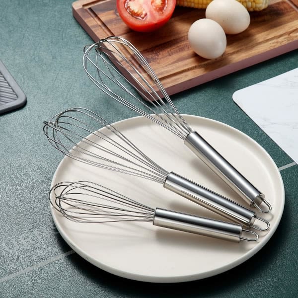 Visp, rostfritt stål Visp 8", 10", 12" 3 deler, passende for kjøkkenet, brukes for matlaging, omrøring og vispning (3-pack)