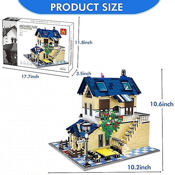 Ranskalainen Lodge Villa -rakennussetti, City Street Modular House Building Blocks -setti, Näytä talomallin rakennuslelu aikuisille ja teini-ikäisille