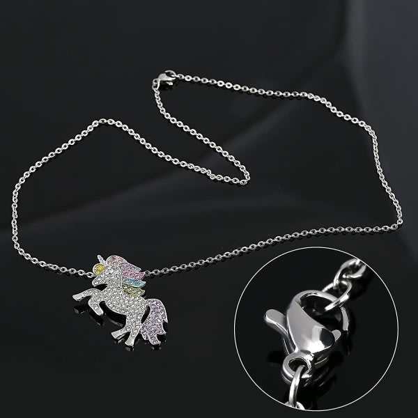 Unicorn Halsband Charm Rainbow Color Supporter Sølvkjede med svart sammet