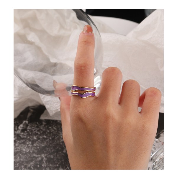 Silverring, violett öppen justerbar ring med bred li