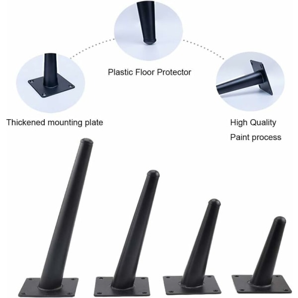 4 skrånende metalbordben - 201 koniske møbler i rustfrit stål