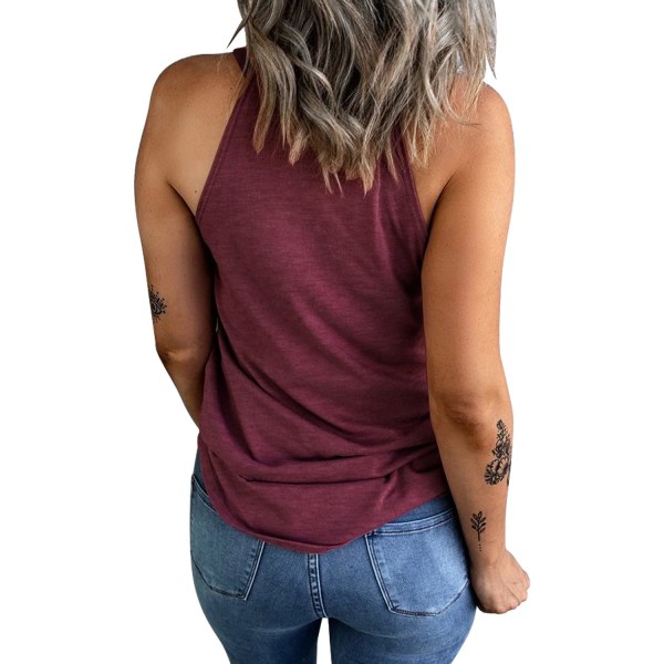 Kvindernes sommer ærmeløs halter tee shirts besætning hals træning tank top casual plain cami shirts（M）