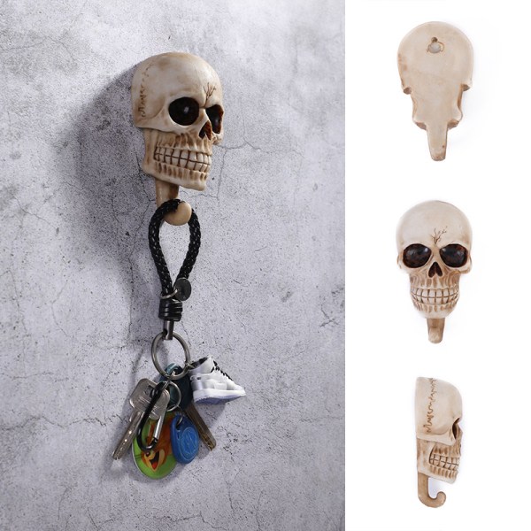 2. 3D Skull Key Väggkrokar Retro Resin Väggmonterad Nyckelholdere Håndduk Rock Storage Rack