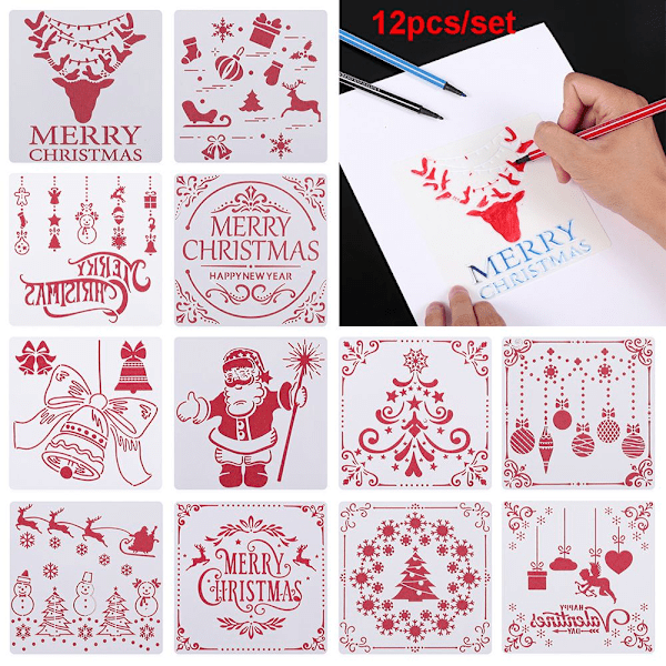 12 kpl kerrostusleimasimet Scrapbooking Maalaus Stencil Merry