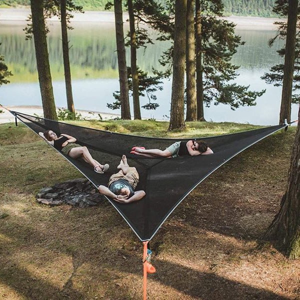 Utomhuscamping Hängmatta Multi-Person Triangel Hammock Vikbar Bärbar Nät Black 400*400*400cm