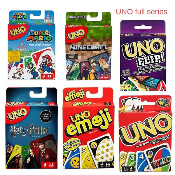 Uno Minecraft, klassiskt färg- och nummermatchande kortspel, anpassningsbart & raderbart vilda, speciala actionkort ingår, present till barn 7+