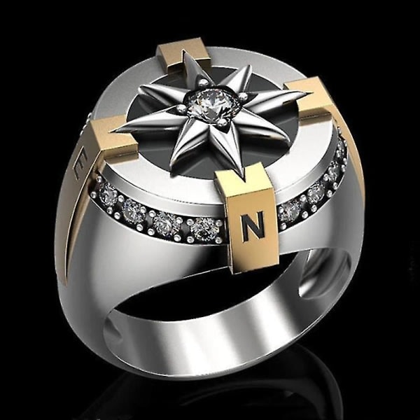100 % högkvalitativ nordisk mytologi Viking Compass Ring Vintage 316l rostfritt stål guldpläterad män