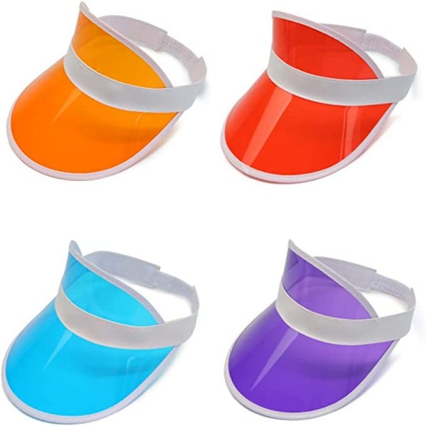 4-pack unisex solskärm, transparent plast 80-tal solskärm keps för golf, tennis och pokerfester