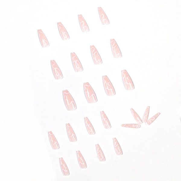 24-pack kvinders pressede negle falske lange linjer Pink Wave