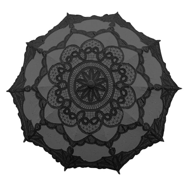 Käsintehty pitsinen sateenvarjo Victoria Style päivänvarjo Long Shooting päivänvarjo musta