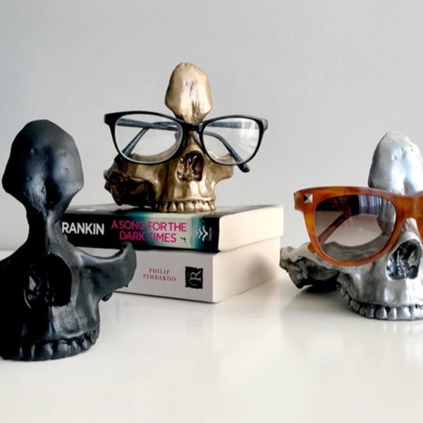 Glasögonhållare Resin Skalleformad Solglasögonhållare Gotisk prydnad Heminredning Guld