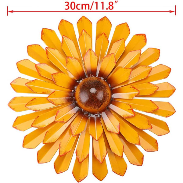 Metallinen kukkaseinäkoristelu, 30 cm Daisy seinätaide, monikerroksinen kukkaseinätaide puutarhaan, makuuhuoneeseen, toimistoon (keltainen) Värin nimi: