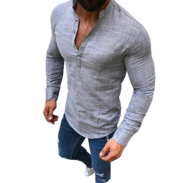 Top V-kaula-aukkoinen paita Miesten pitkähihainen Henley Shirt Harmaa XL