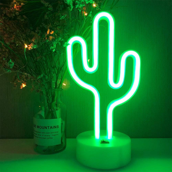 LED kaktusformet neonskiltlys med holder Base Borddekoration Natlampe