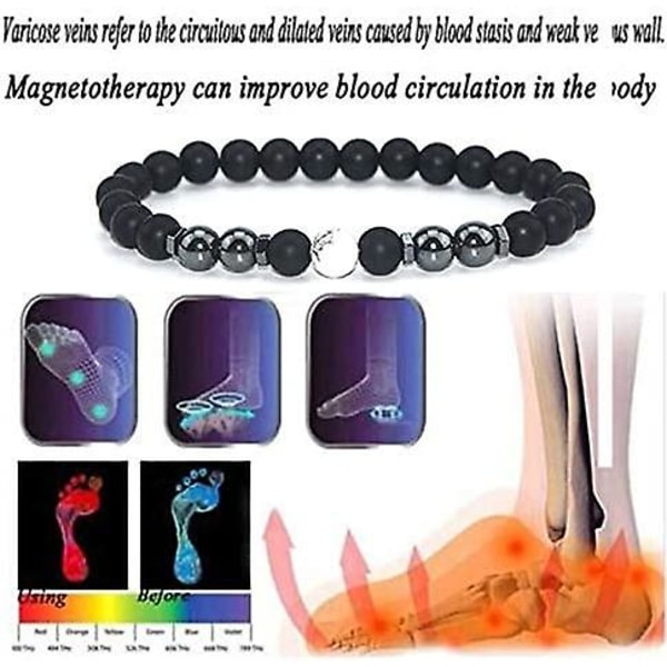 Heytea 2st Anti-Swelling Svart Obsidian Anklet Justerbar Lymfdränage Magnetisk Terapi Hematit Ankel Armband För Kvinnor Män Anti-Angst Yoga