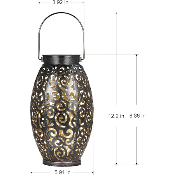 2-pakning Solcellelykter, Hengende Solcellelampe Utendørs Lampe Solcelledrevet Lykt med Håndtak Metall Vanntett Dekorativ Solcellelampe for Hage