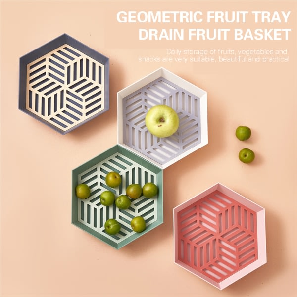 Geometri fruktkorg med löstagbart dräneringslager Kreativ korg Dekorativ kökssnacksbricka för hushåll ljusgrå