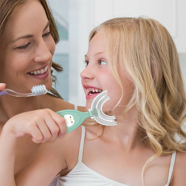 U-form tandborste for barn 360° grundlig rengøring for åldrarna 2-12 grøn L