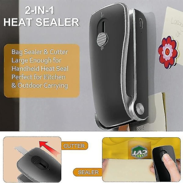 Mini Bag Sealer, USB-ladattava Heat Sealer, leikkuri, jossa on pehmeä DXGHC
