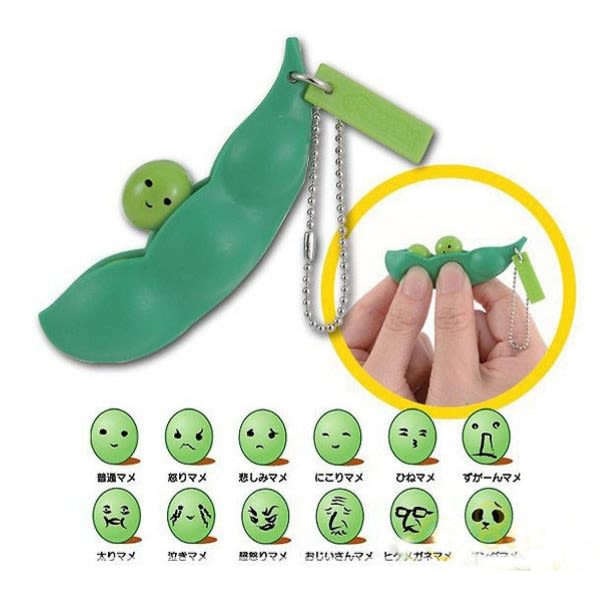 Roliga ansiktsuttryck Edamame Fidget Nyckelring Pea Pod Soybean Stress Reliever Sensory Fidget Toys Present