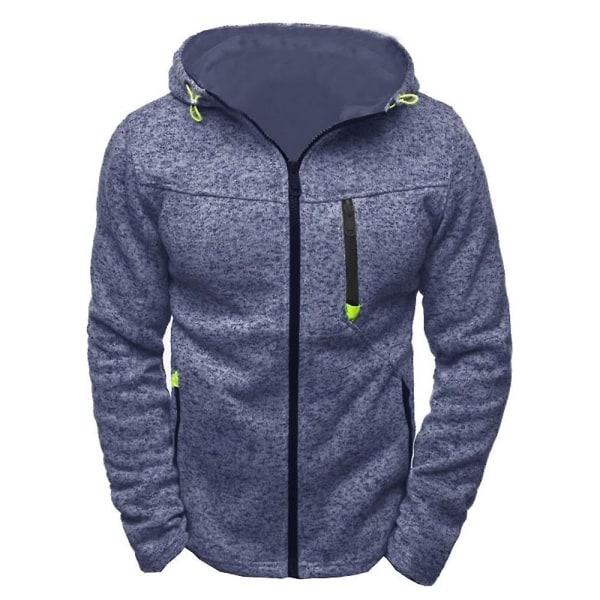 Men's Jacket Solid Zip Up Hooded Long Sleeve Sweatshirt Tops Blue L