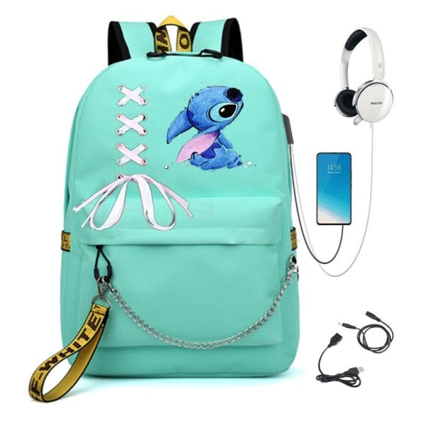 Stitch-reppu lapsille, reppuja, reppu USB-liitännällä, 1 kpl grønn 1