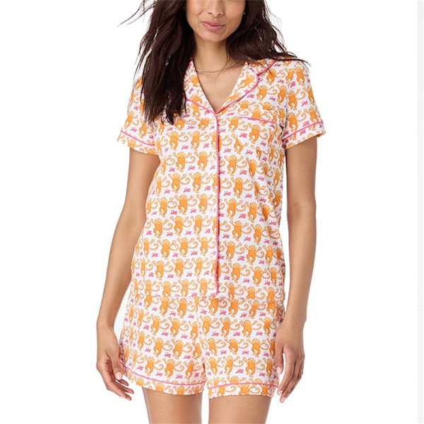 Pyjamassæt til Kvinder, 2-delt Knap-Ned Abe Strandshorts Sæt Y2k Loungewear Pjs til Jul Thanksgiving Gaver Orange Orange XS