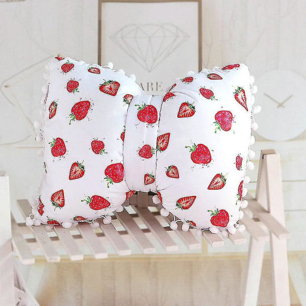 Trykt bomullsrosett pute Slenge pute Jentete romdekorasjon Sofa pute Seng Jordbær Ananas mønster Rosett sovepute 45X55cm rød hvit