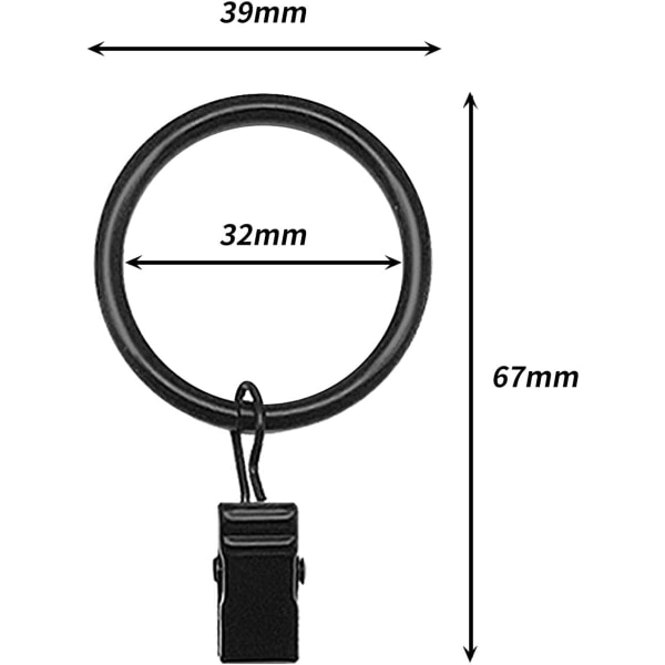 50 stk Gardinringe Klips Indre Diameter 32mm Ydre Diameter